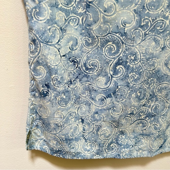 Wild Iris~Watercolor Hand Crafted Sleeveless Artsy Blue Scrolls Cotton Large Top - Picture 6 of 10